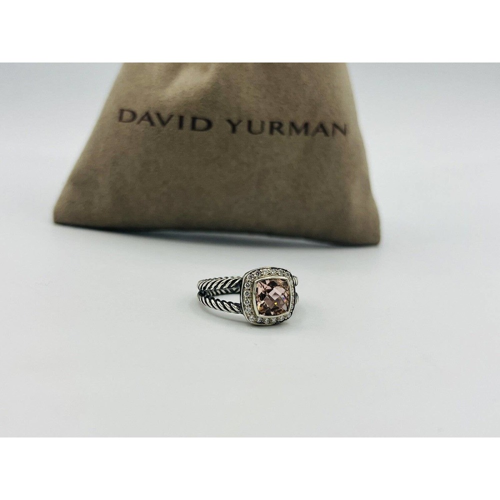 David Yurman Sterling Silver Morganite & Diamond Petite Albion Ring Size 6